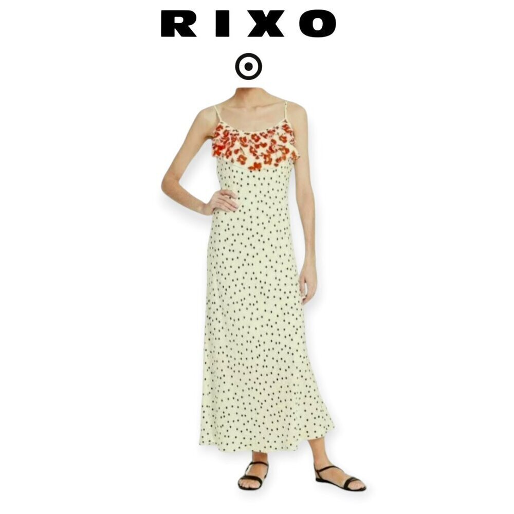RIXO x Target 1X White Red Polka Dot Ruffle Slip Dress Summer Brunch Wedding 🌺